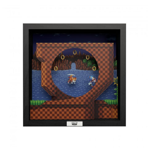 Pixel Frames Sonic the Hedgehog: Sonic Mania - Green Hill Zone 9x9 3D Shadow Box Art - Officially Licensed